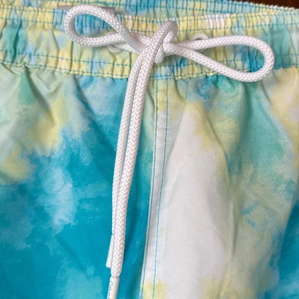 Calvin Klein Men's Tie Dye Blue & Yellow Swim Trunks NWT Sz XL Ret $69.50
